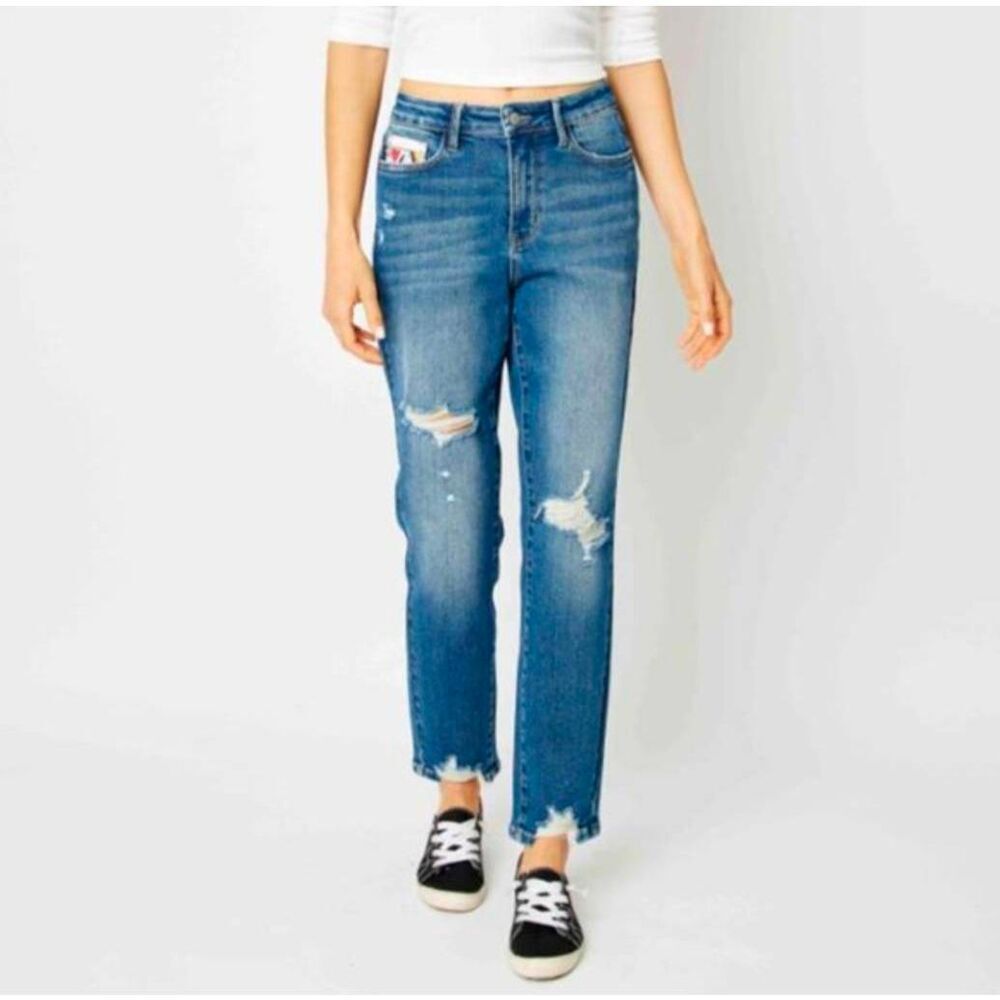 Judy Blue Queen of Hearts boyfriend high rise distressed jeans womens 18W